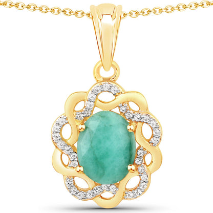 2.78 Carat Genuine Emerald and White Topaz .925 Sterling Silver Pendant Bids.com