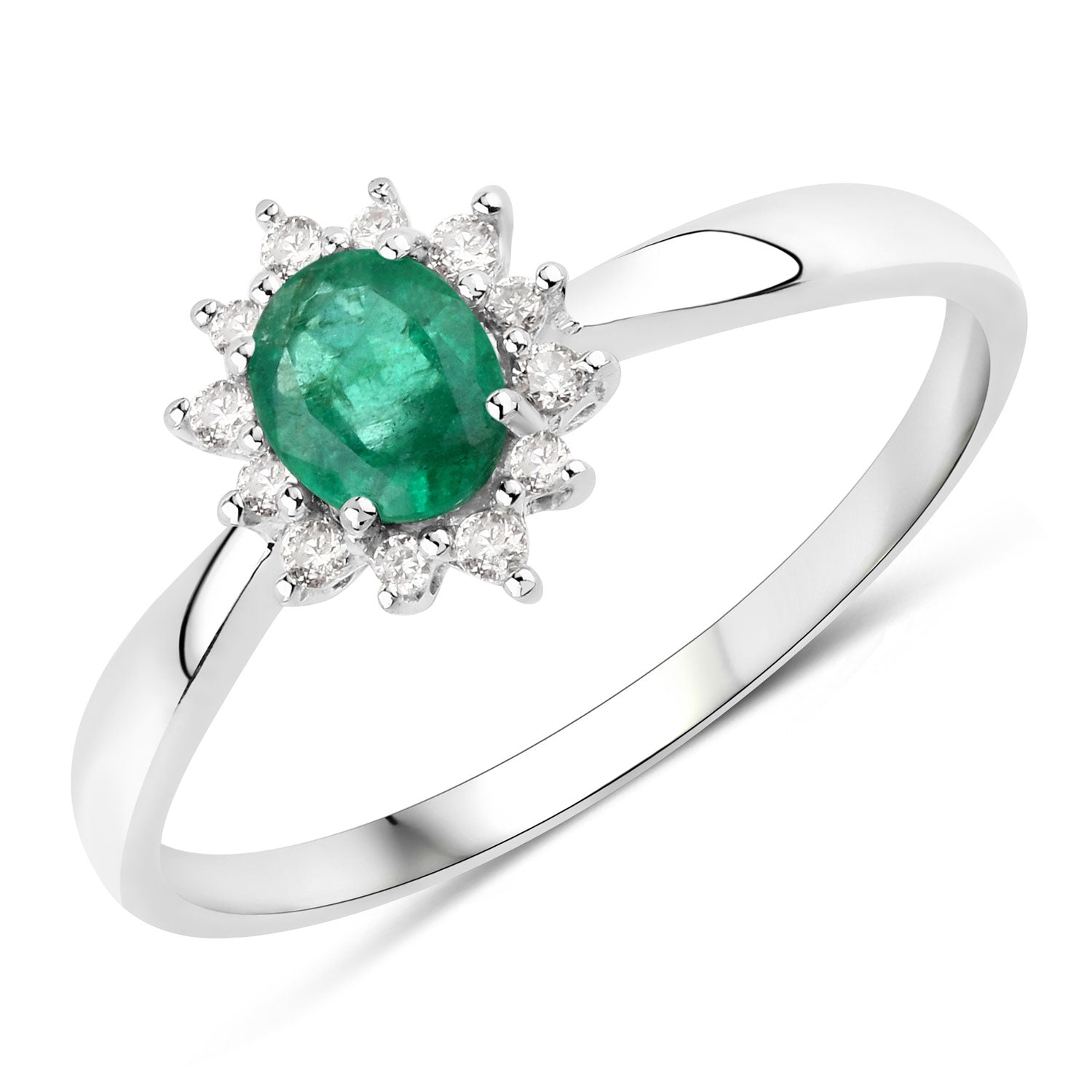 0.40 Carat Genuine Zambian Emerald and White Diamond 14K White Gold Ring Bids.com