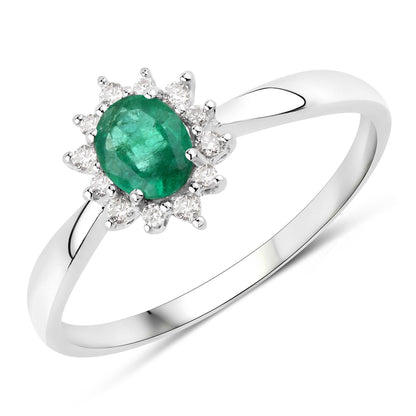 0.40 Carat Genuine Zambian Emerald and White Diamond 14K White Gold Ring Bids.com