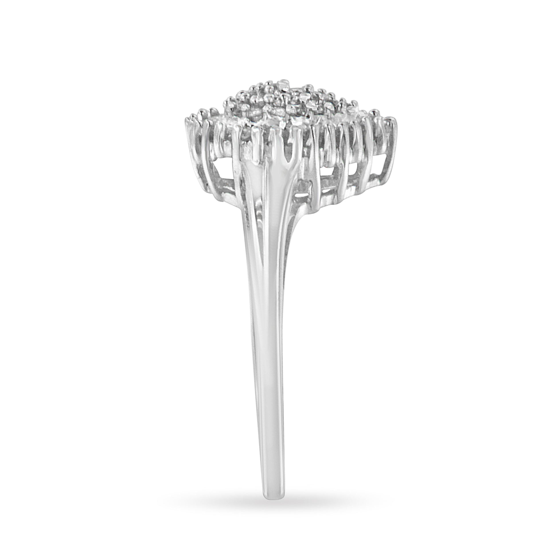 10K White Gold 1/2 Cttw Round & Baguette Cut Diamond Pear Shaped Domed PavÃ© Cluster with Halo Cocktail Ring (H-I Color, SI1-SI2 Clarity) - Size 5 Bids.com
