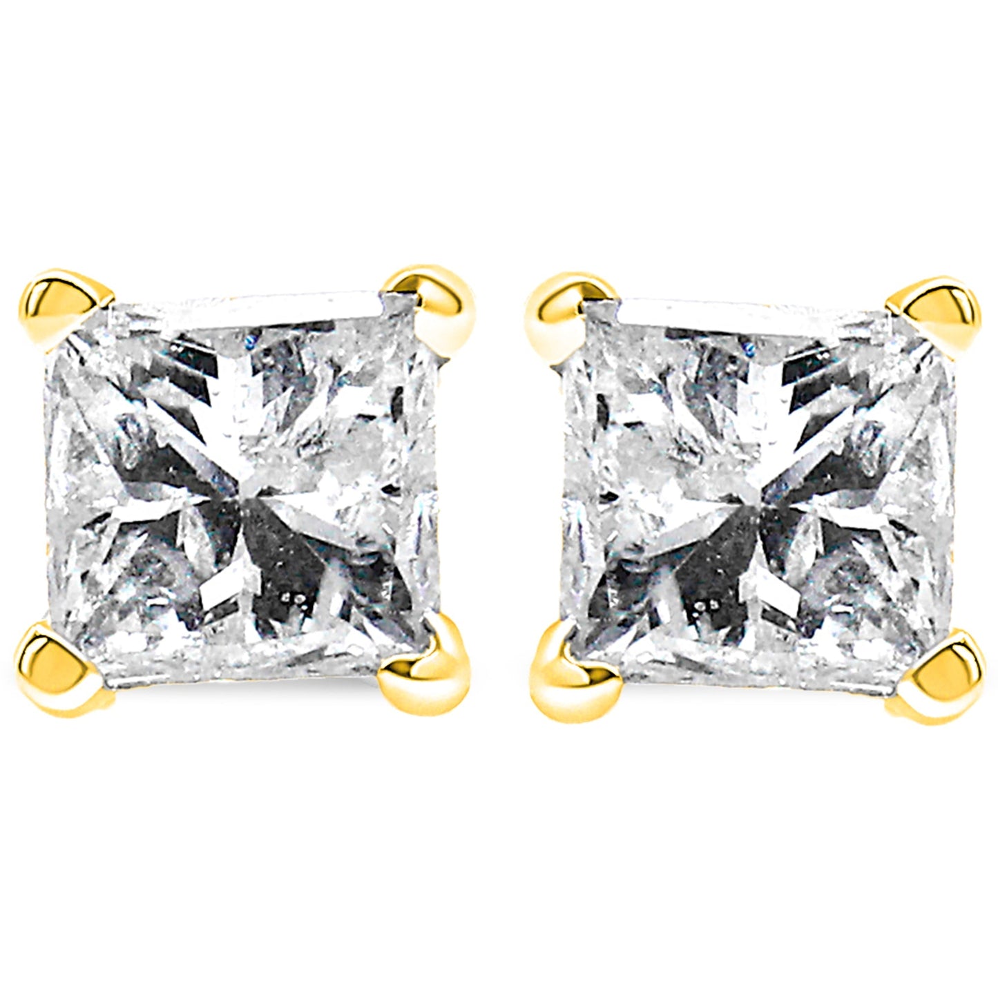 AGS Certified 1/4 Cttw Princess-Cut Square Diamond 4-Prong Solitaire Stud Earrings in 14K Yellow Gold (J-K Color, SI2-I1 Clarity) Bids.com
