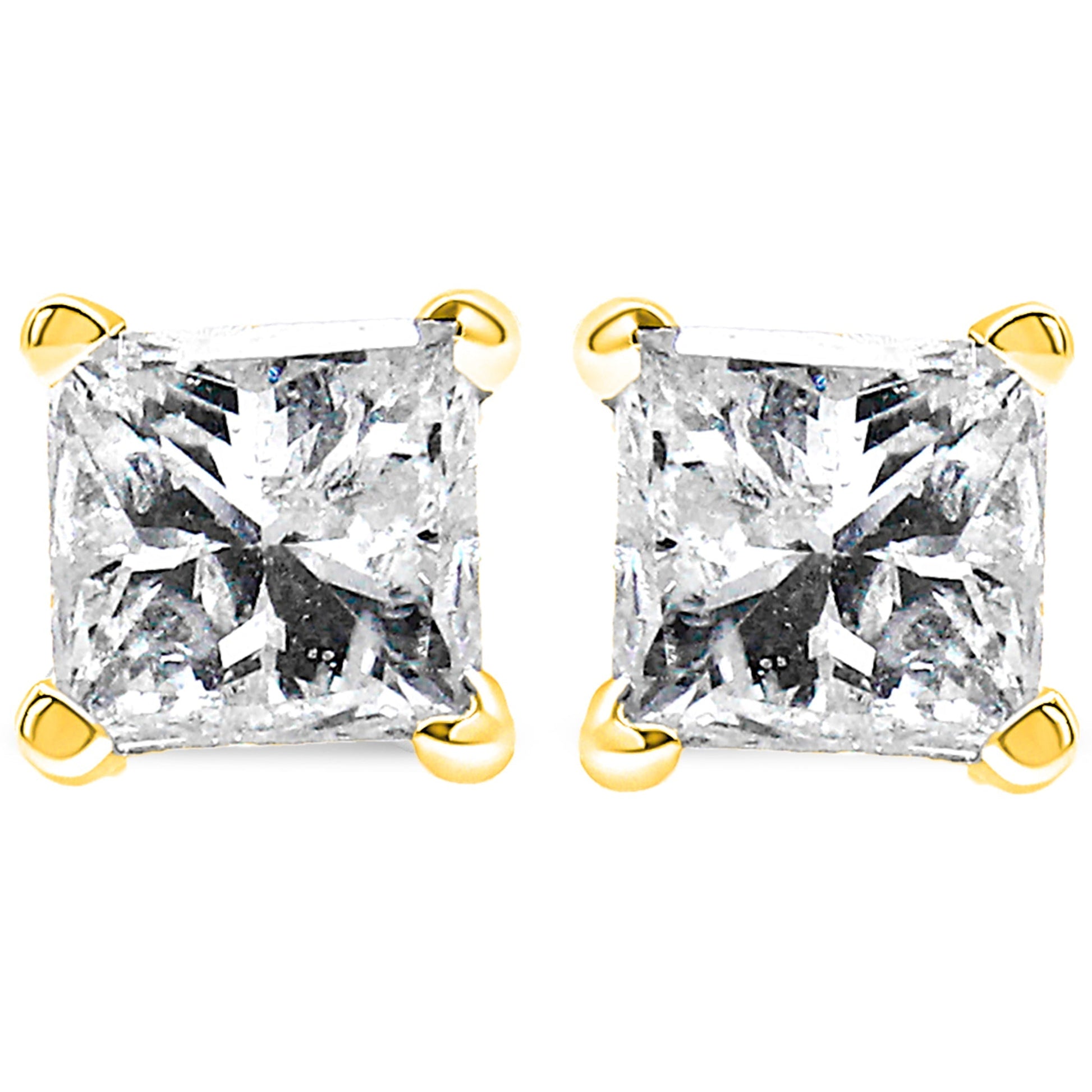 AGS Certified 1/4 Cttw Princess-Cut Square Diamond 4-Prong Solitaire Stud Earrings in 14K Yellow Gold (J-K Color, SI2-I1 Clarity) Bids.com