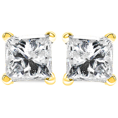 AGS Certified 1/4 Cttw Princess-Cut Square Diamond 4-Prong Solitaire Stud Earrings in 14K Yellow Gold (J-K Color, SI2-I1 Clarity) Bids.com