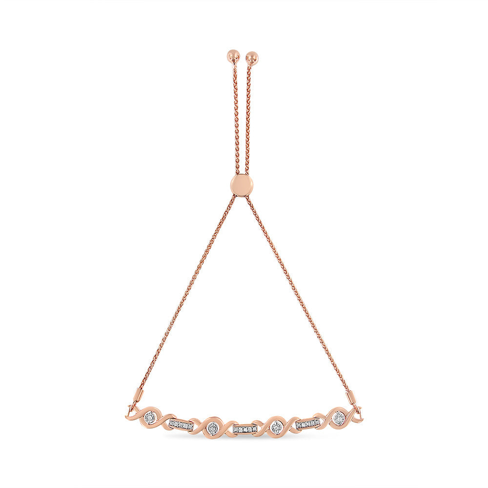 14K Yellow Gold Plated .925 Sterling Silver Channel Set Diamond Accent Twist 4â€-10â€ Adjustable Bolo Bracelet (I-J Color, I3 Clarity) Bids.com