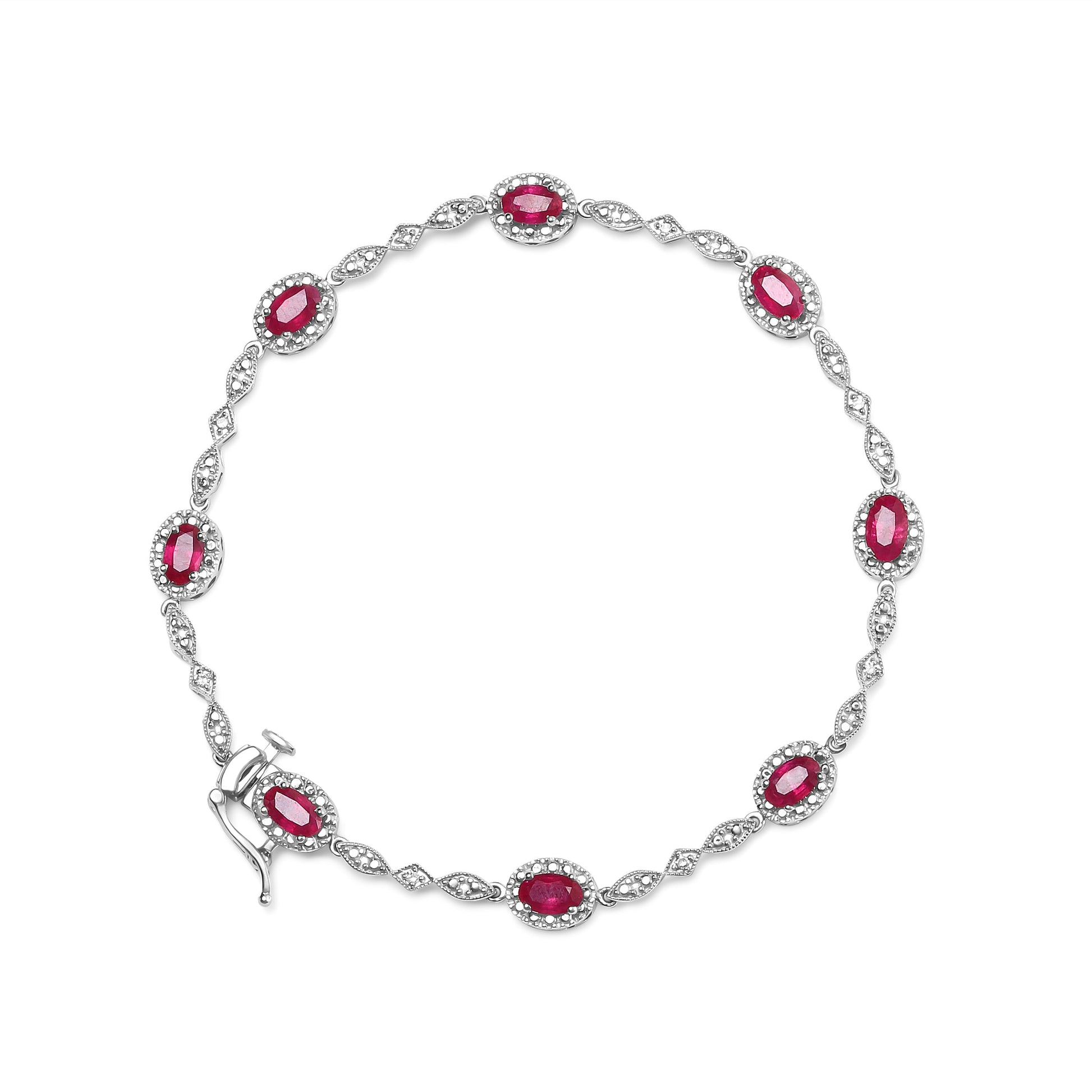 10K White Gold 4.5mm x 3mm Oval Ruby and Diamond Link Bracelet (H-I Color, SI1-SI2 Clarity)  - Size 7" Bids.com