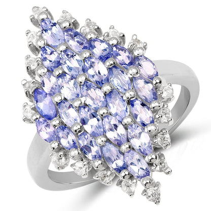 2.40 Carat Genuine Tanzanite and White Topaz .925 Sterling Silver Ring Bids.com