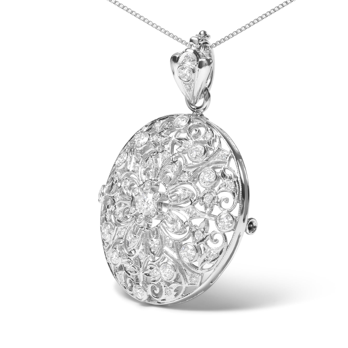 18K White Gold 1 5/6 Cttw Diamond Cluster Floral Filigree Brooch Pin and 18" Pendant Necklace (G-H Color, I1-I2 Clarity) Bids.com