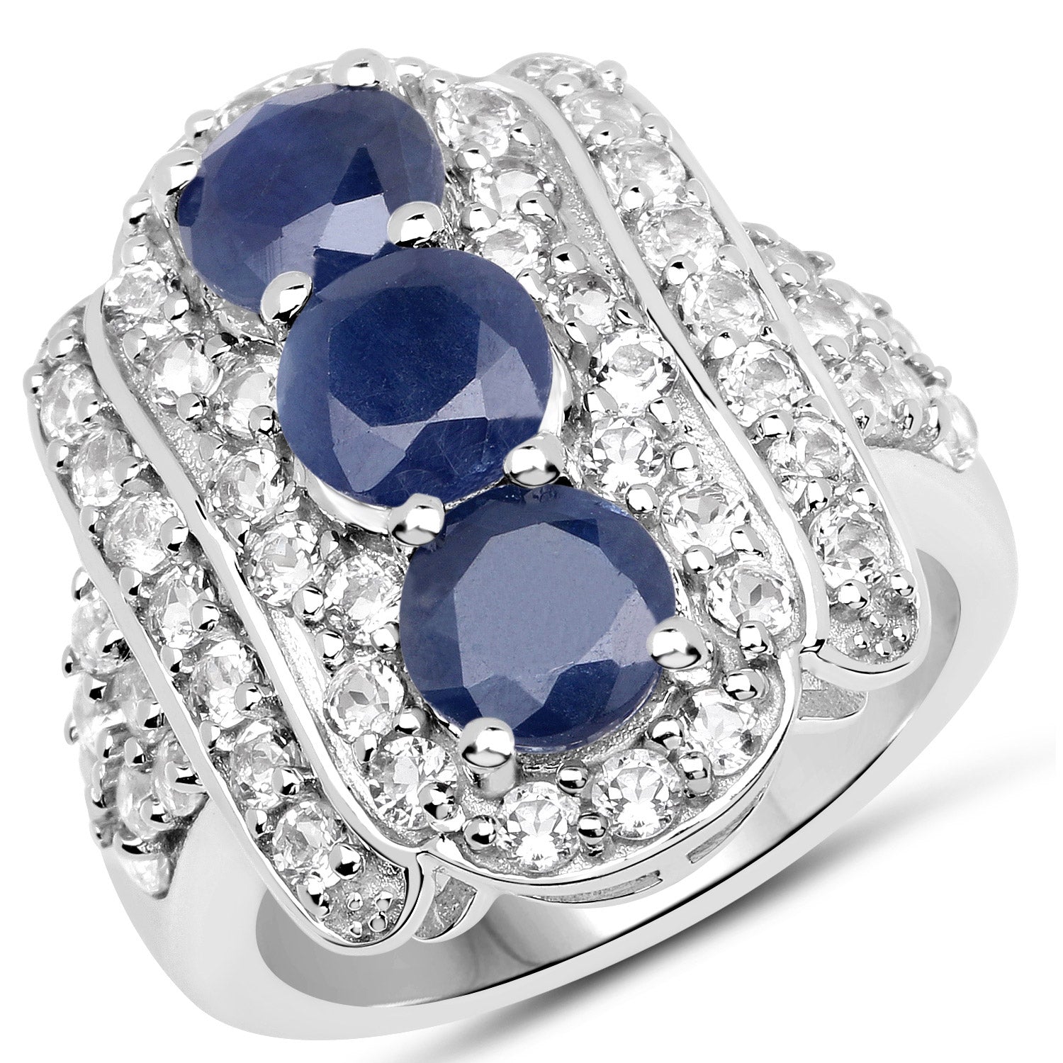 4.85 Carat Genuine Blue Sapphire and White Topaz .925 Sterling Silver Ring Bids.com