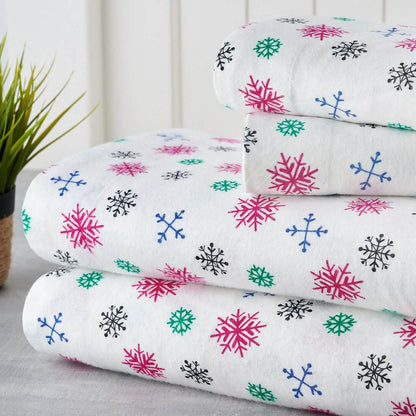 Bibb Home 100% Cotton Printed Flannel Sheet Set - Cozy, Soft, Deep Pocket Sheets DailySale