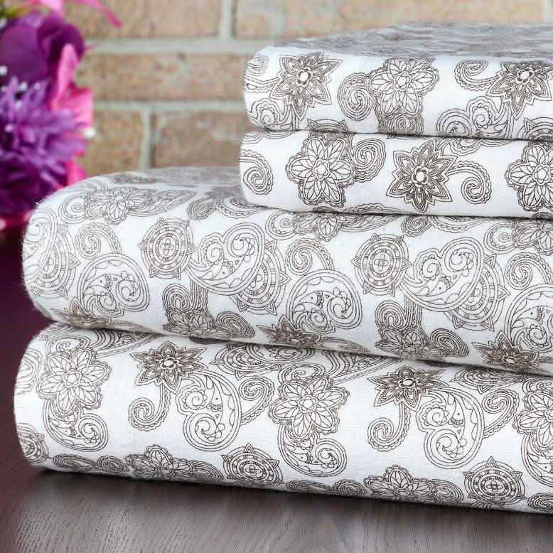 Bibb Home 100% Cotton Printed Flannel Sheet Set - Cozy, Soft, Deep Pocket Sheets DailySale