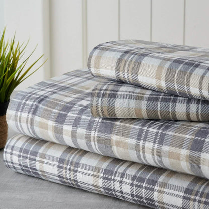 Bibb Home 100% Cotton Printed Flannel Sheet Set - Cozy, Soft, Deep Pocket Sheets DailySale