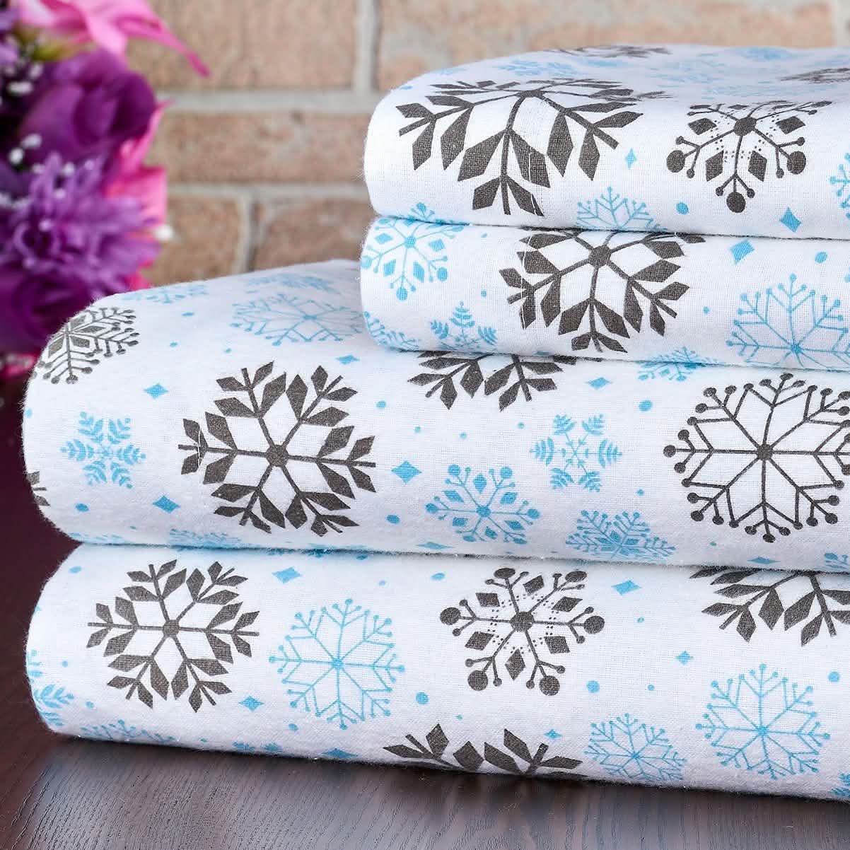 Bibb Home 100% Cotton Printed Flannel Sheet Set - Cozy, Soft, Deep Pocket Sheets DailySale