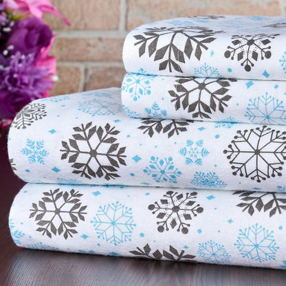 Bibb Home 100% Cotton Printed Flannel Sheet Set - Cozy, Soft, Deep Pocket Sheets DailySale