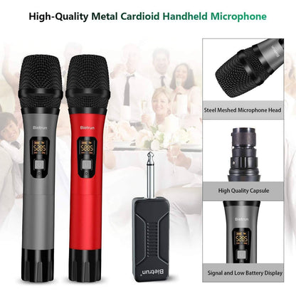 Bietrun Wireless UHF Metal Dual Handheld Dynamic Mic Karaoke System DailySale