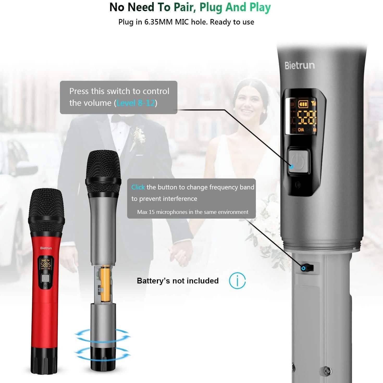 Bietrun Wireless UHF Metal Dual Handheld Dynamic Mic Karaoke System DailySale