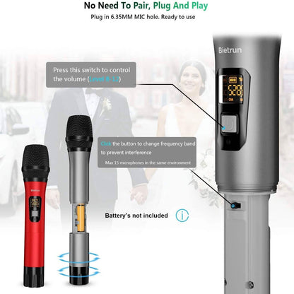 Bietrun Wireless UHF Metal Dual Handheld Dynamic Mic Karaoke System DailySale