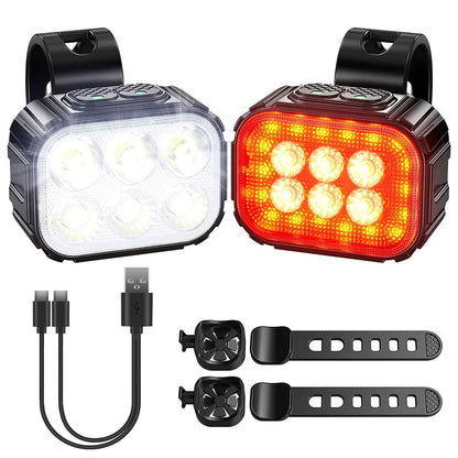 Bike Headlight TailLight IP65 Waterproof Anti-Drop Rechargeable Bicycle Light Set DailySale