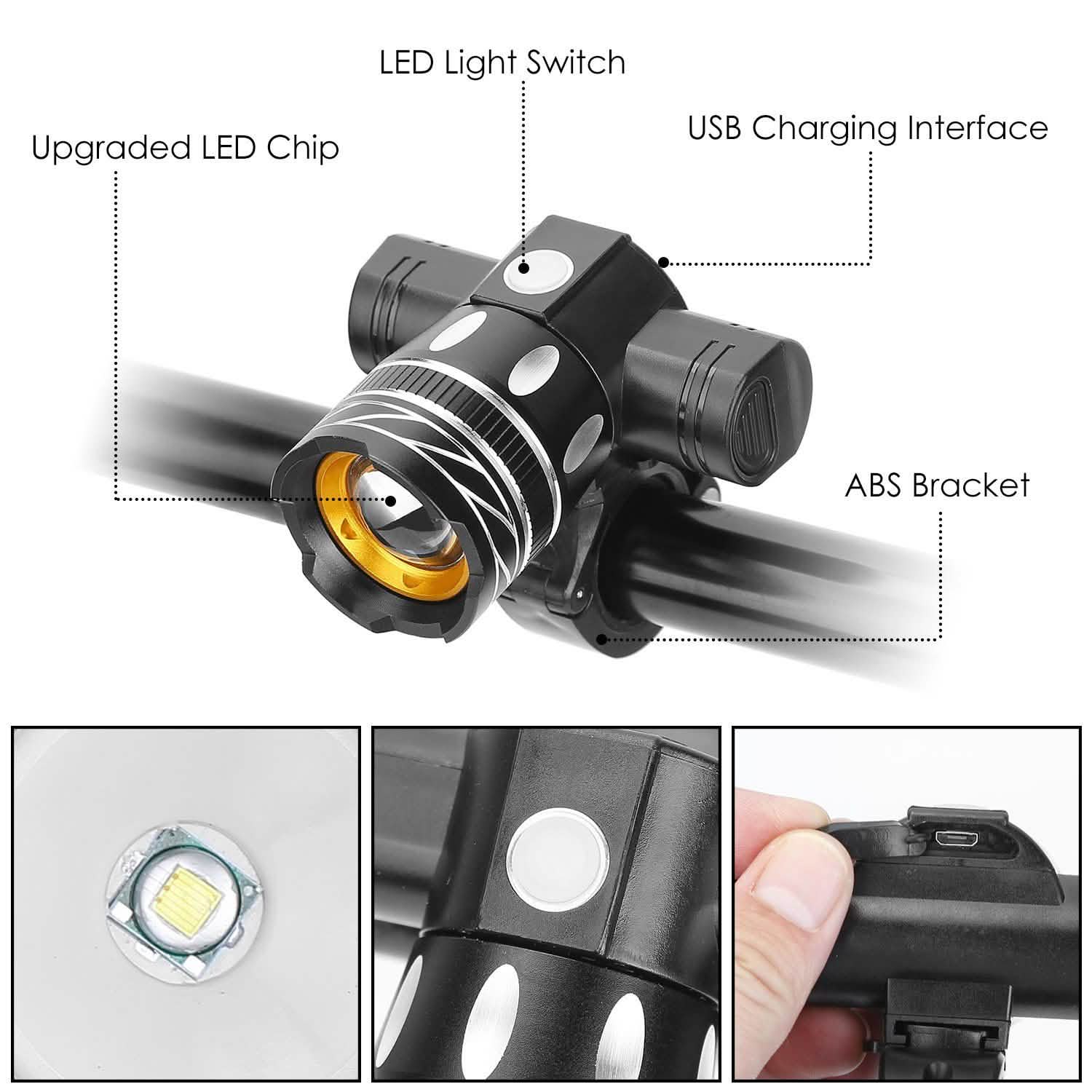 Bike Headlight USB Rechargeable with Bracket DailySale