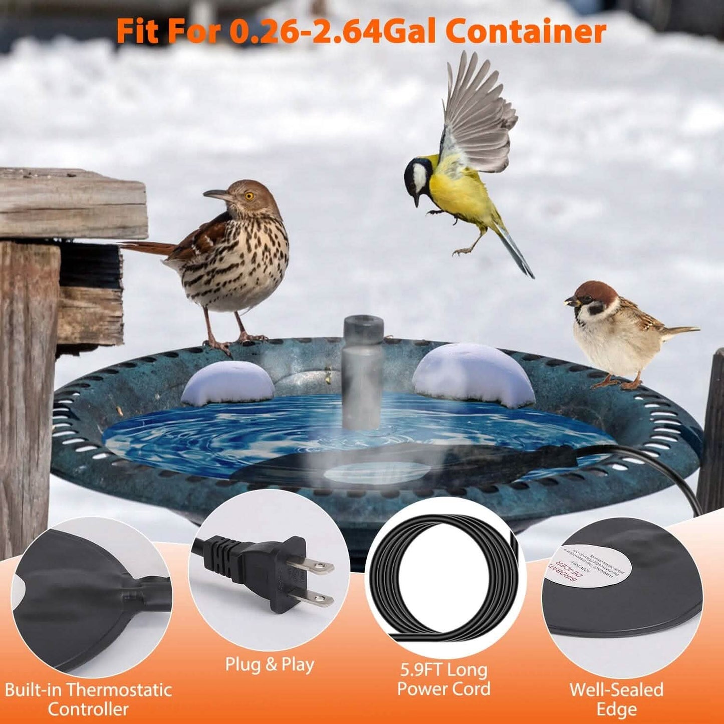 Bird Bath Deicer Outdoor Winter Water Heater Thermostatically Controlled DailySale