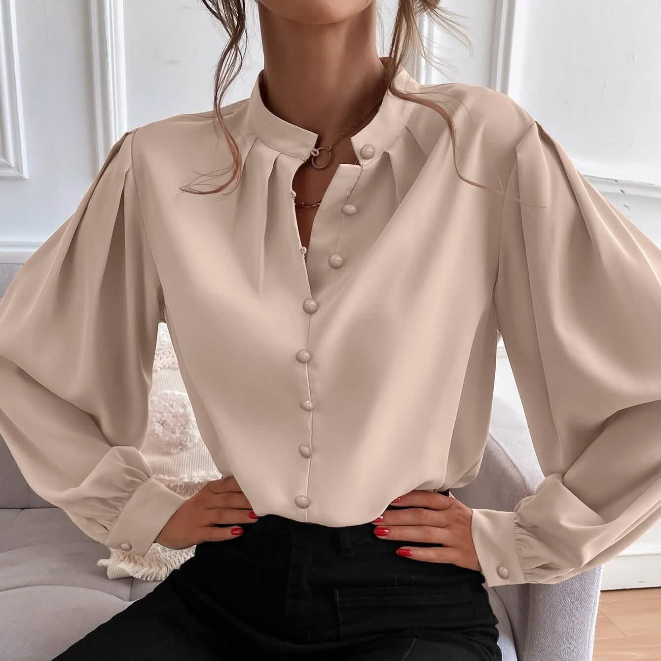 Bishop Sleeve Button Up Blouse DailySale