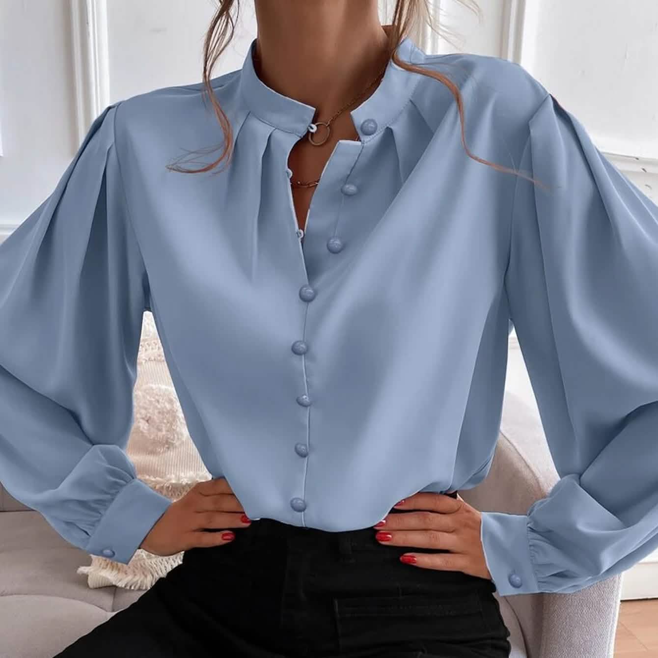 Bishop Sleeve Button Up Blouse DailySale