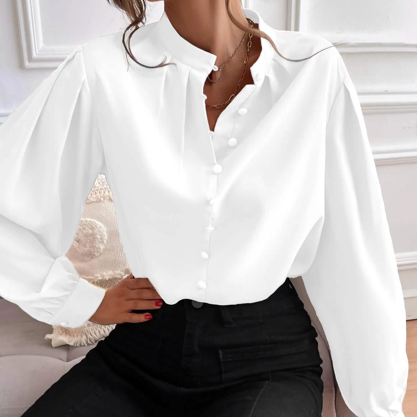 Bishop Sleeve Button Up Blouse DailySale