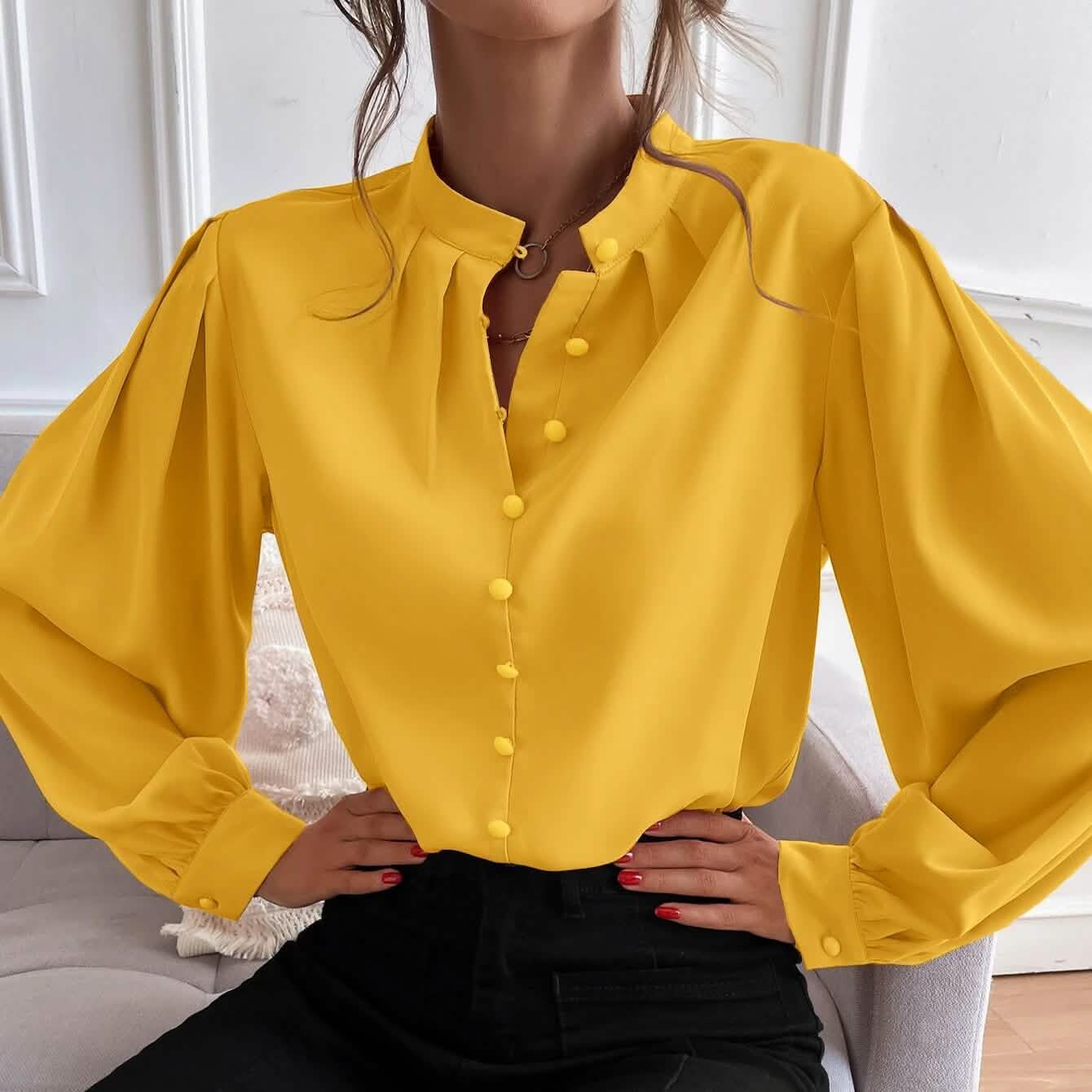 Bishop Sleeve Button Up Blouse DailySale