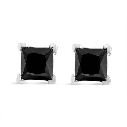 14K White Gold 1/2 Cttw Princess-Cut Treated Black Diamond Classic 4-Prong Stud Earrings with Push Backs (Fancy Color-Enhanced, I2-I3 Clarity) Bids.com