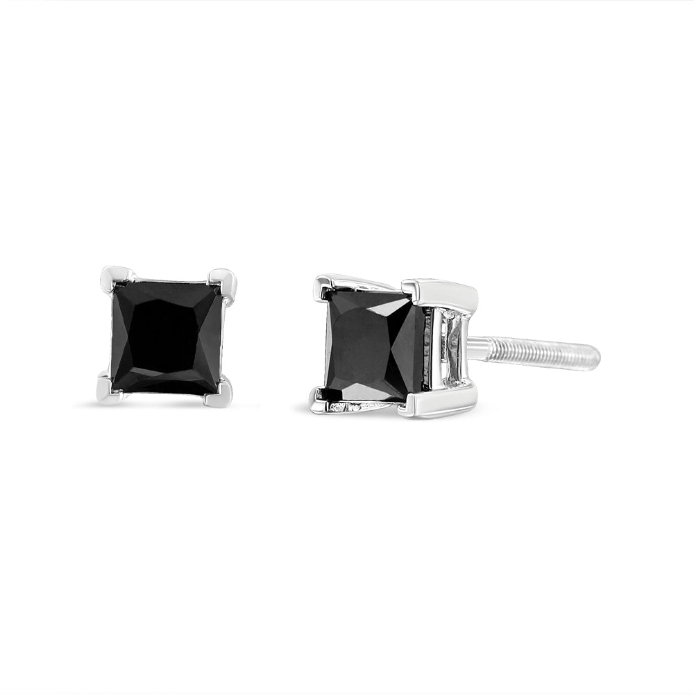 14K White Gold 4.00 Cttw Princess-Cut Treated Black Diamond Classic 4-Prong Stud Earrings with Screw Backs (Fancy Color-Enhanced, I2-I3 Clarity) Bids.com