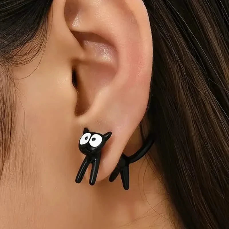 Black Cat Front And Back Stud Earrings For Women DailySale
