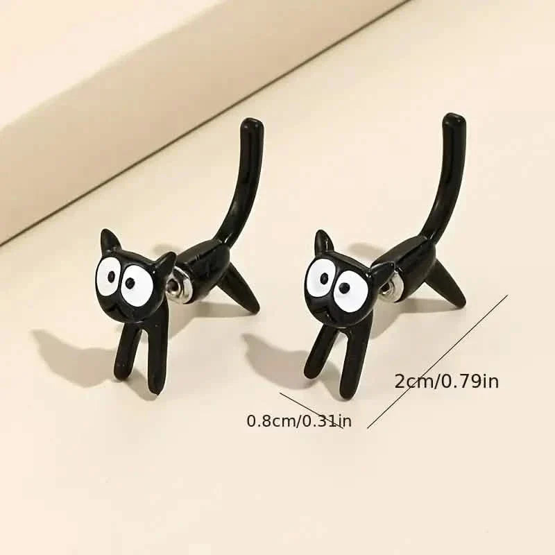Black Cat Front And Back Stud Earrings For Women DailySale