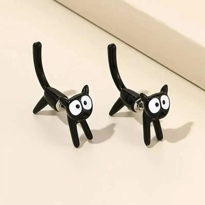 Black Cat Front And Back Stud Earrings For Women DailySale