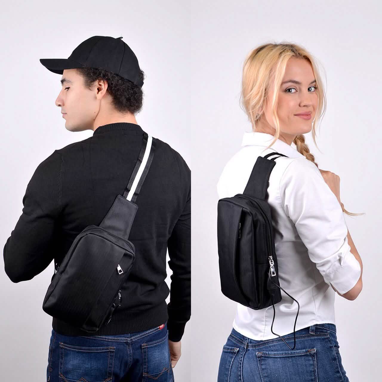 Black Crossbody Shoulder Sling Bag with USB Charging Port DailySale