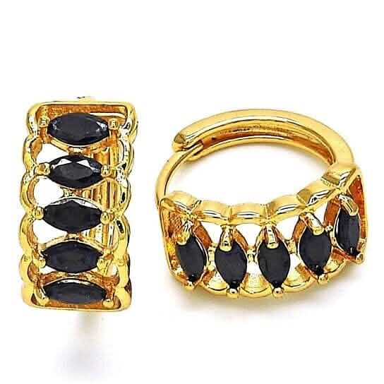 Black Halo 5 Row Huggie Oval Stones Lab Created Earrings in Yellow Gold DailySale