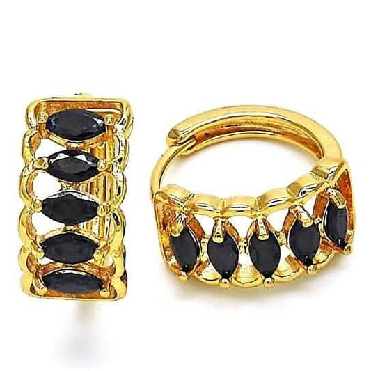 Black Halo 5 Row Huggie Oval Stones Lab Created Earrings in Yellow Gold DailySale
