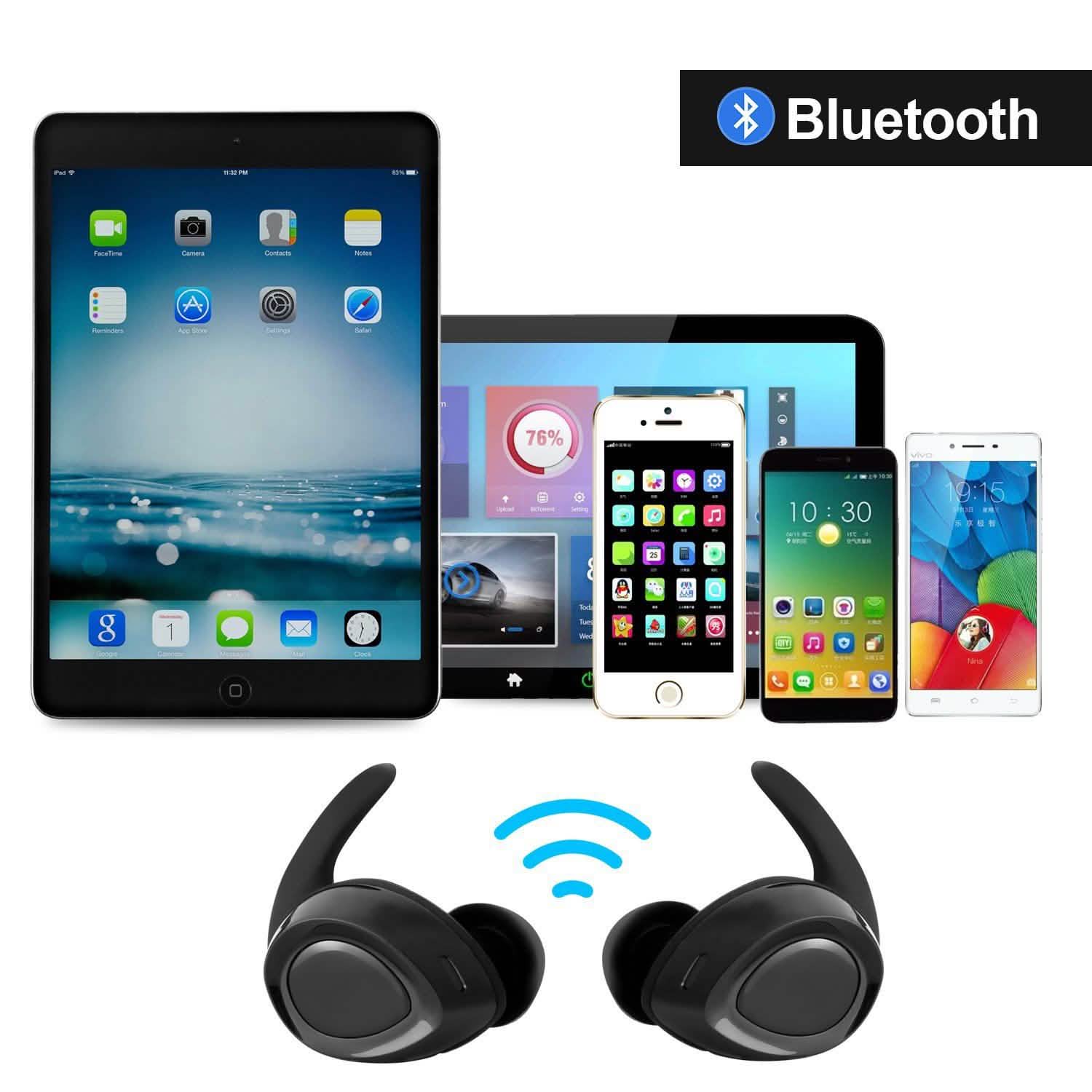 Black Mini Wireless Bluetooth Twins Earbuds Mic True Bass Stereo In-Ear TWS Earphones DailySale