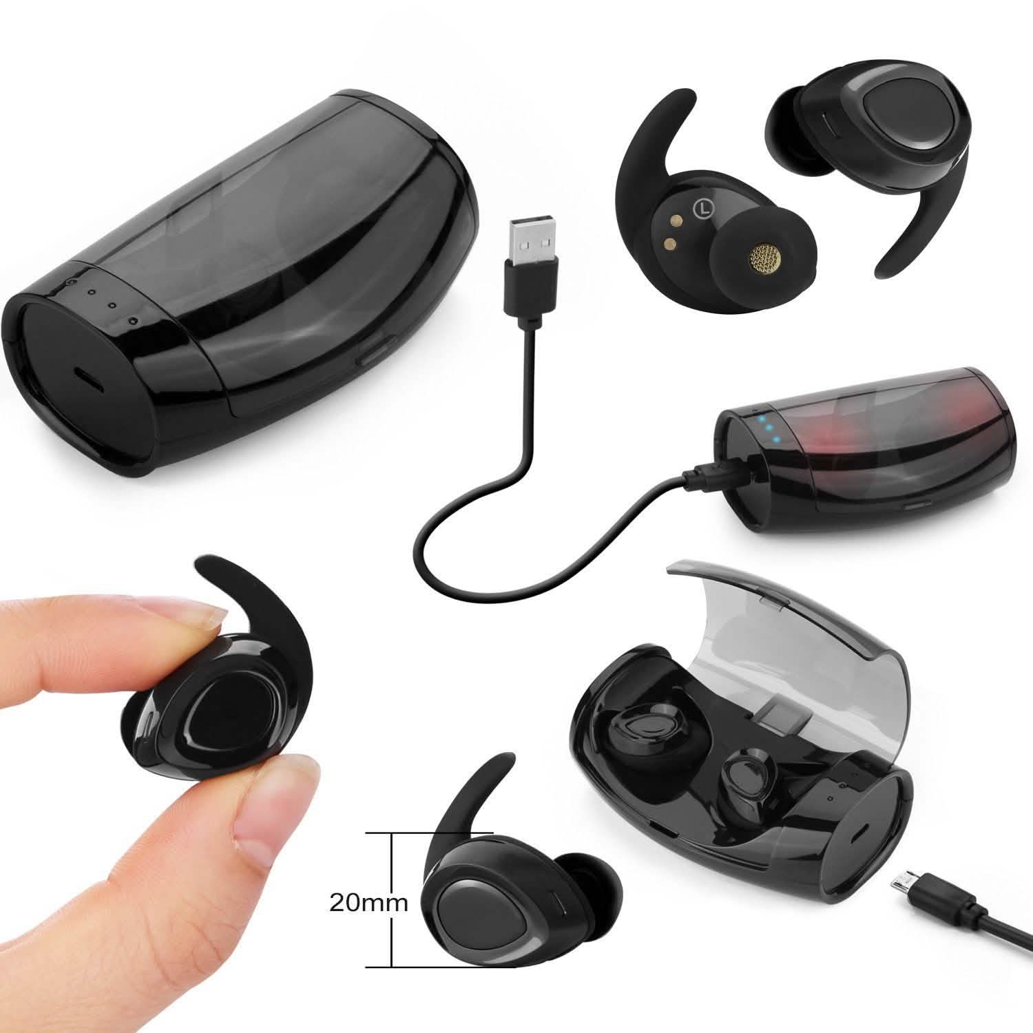 Black Mini Wireless Bluetooth Twins Earbuds Mic True Bass Stereo In-Ear TWS Earphones DailySale