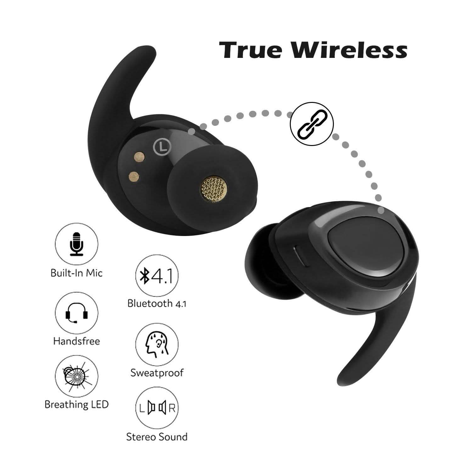Black Mini Wireless Bluetooth Twins Earbuds Mic True Bass Stereo In-Ear TWS Earphones DailySale