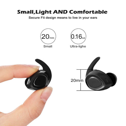 Black Mini Wireless Bluetooth Twins Earbuds Mic True Bass Stereo In-Ear TWS Earphones DailySale
