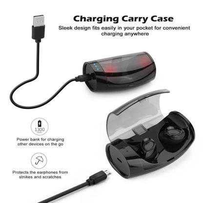 Black Mini Wireless Bluetooth Twins Earbuds Mic True Bass Stereo In-Ear TWS Earphones DailySale