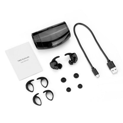 Black Mini Wireless Bluetooth Twins Earbuds Mic True Bass Stereo In-Ear TWS Earphones DailySale