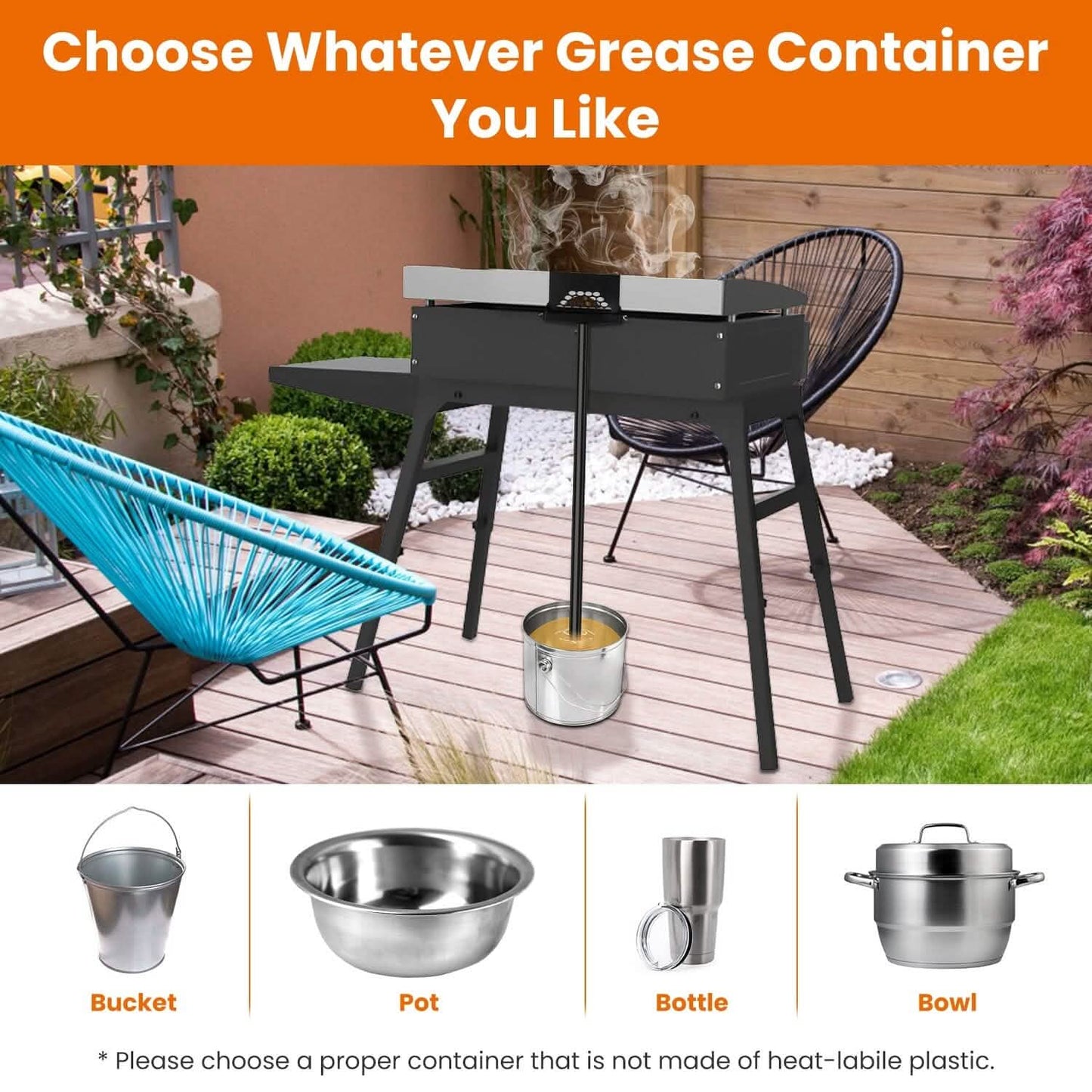 Blackstone Griddle Grease Catcher with  Heat Resistant Hose Stainless Steel DailySale