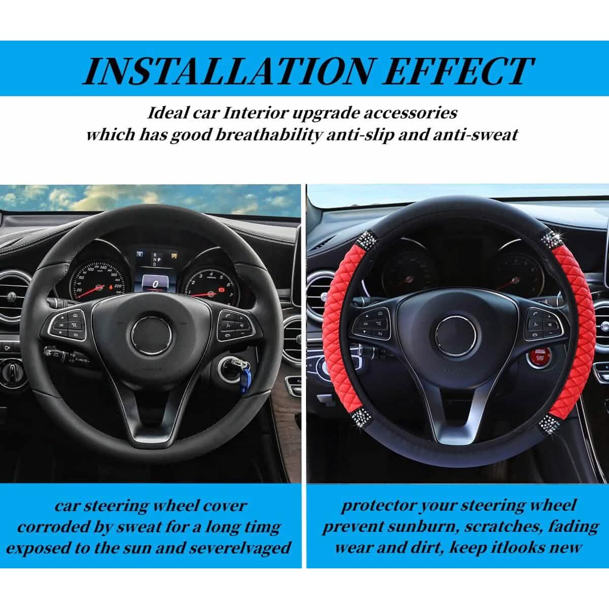 Bling Soft Leather Car Steering Wheel Cover Non-Slip Heat And Cold Protector DailySale