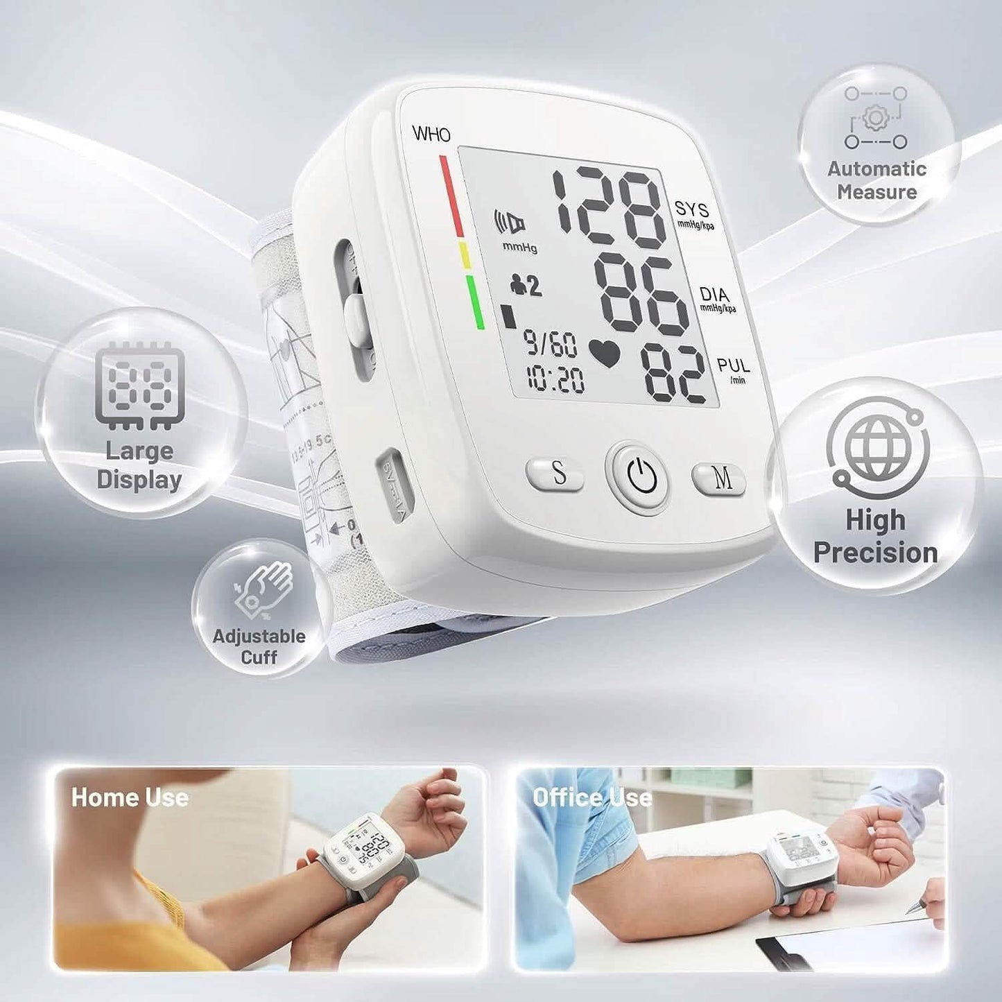 Blood Pressure Monitor Digital Wrist BP Machine Automatic BP Cuff with 2 Users 180 Memory Voice Large LCD Display DailySale
