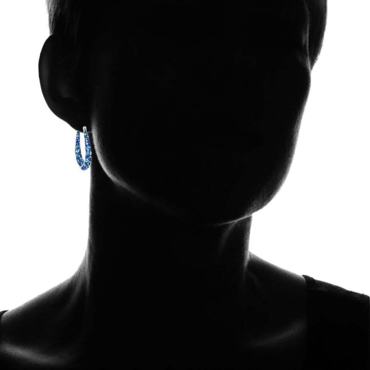 Blue Inside Out Hoops in 18K White Gold-Plating Made with Blue Swarovski Crystal DailySale