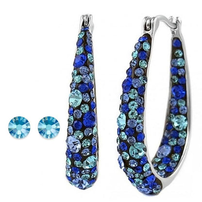 Blue Inside Out Hoops in 18K White Gold-Plating Made with Blue Swarovski Crystal DailySale