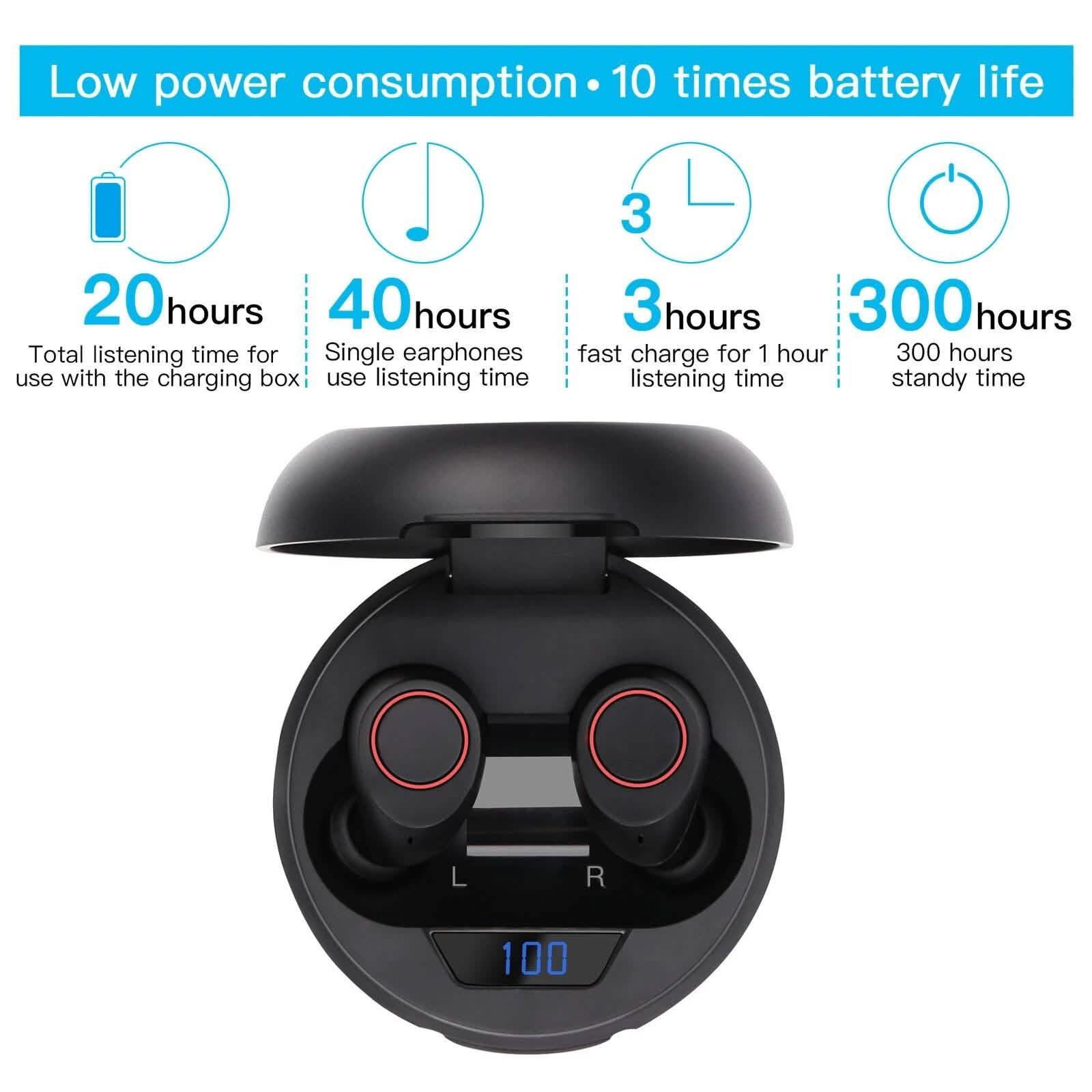 Bluetooth 5.0 Wireless Headset Deep Bass Stereo Earbuds LCD Power Display DailySale