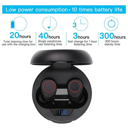 Bluetooth 5.0 Wireless Headset Deep Bass Stereo Earbuds LCD Power Display DailySale