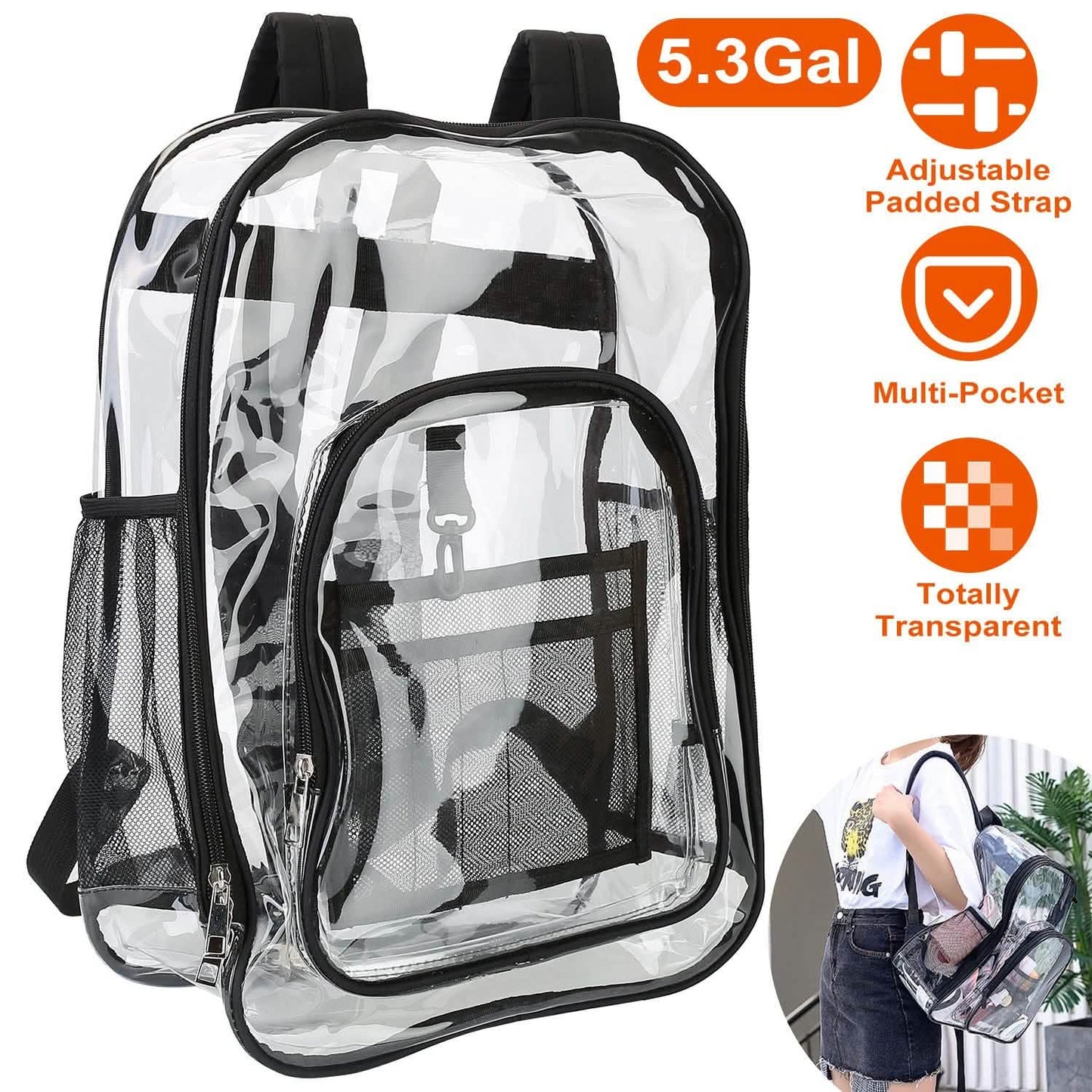 Book Bag Waterproof PVC Clear Backpack 5.3Gal with Reinforced Strap DailySale