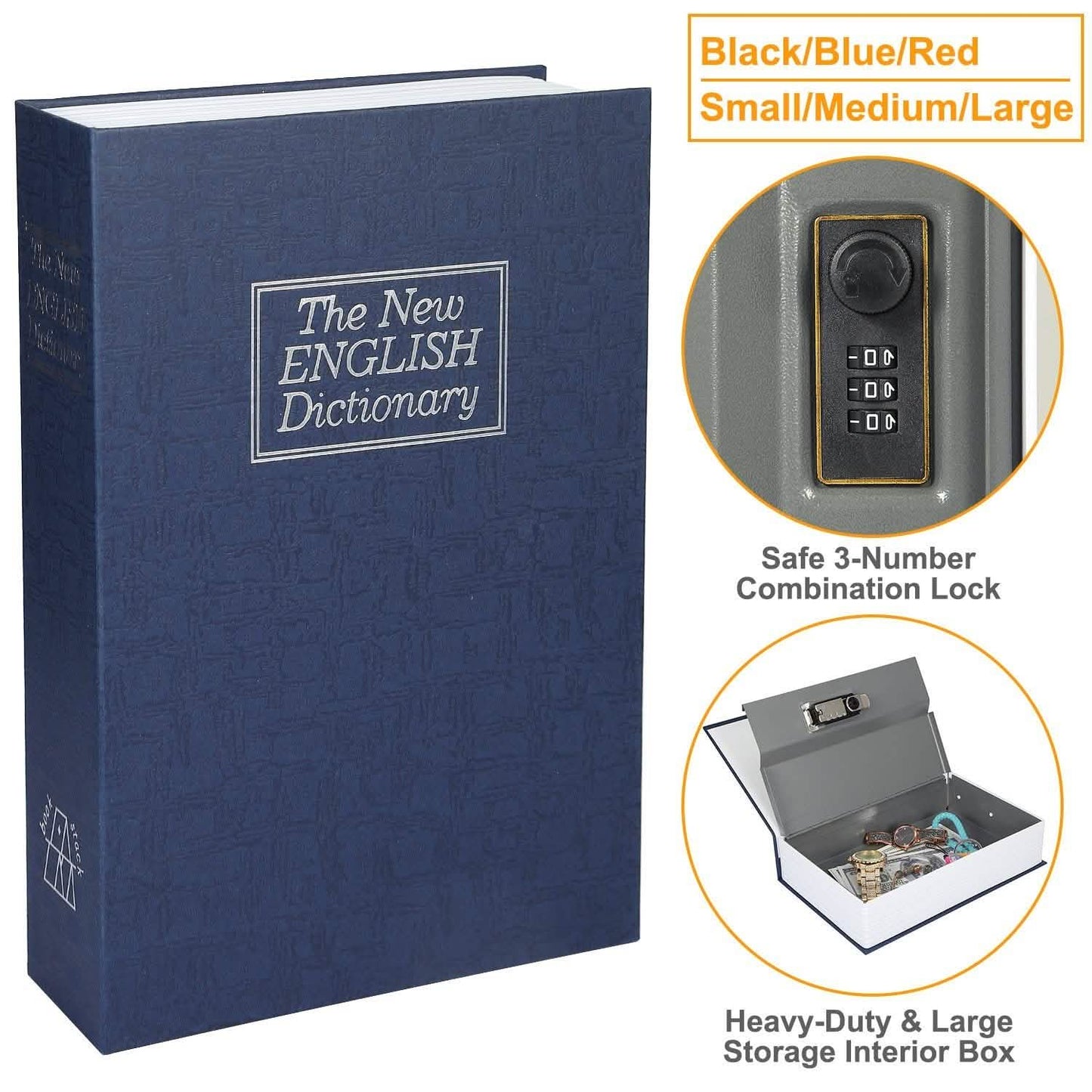 Book Safe with 3-Digit Combination Lock Storage Box DailySale